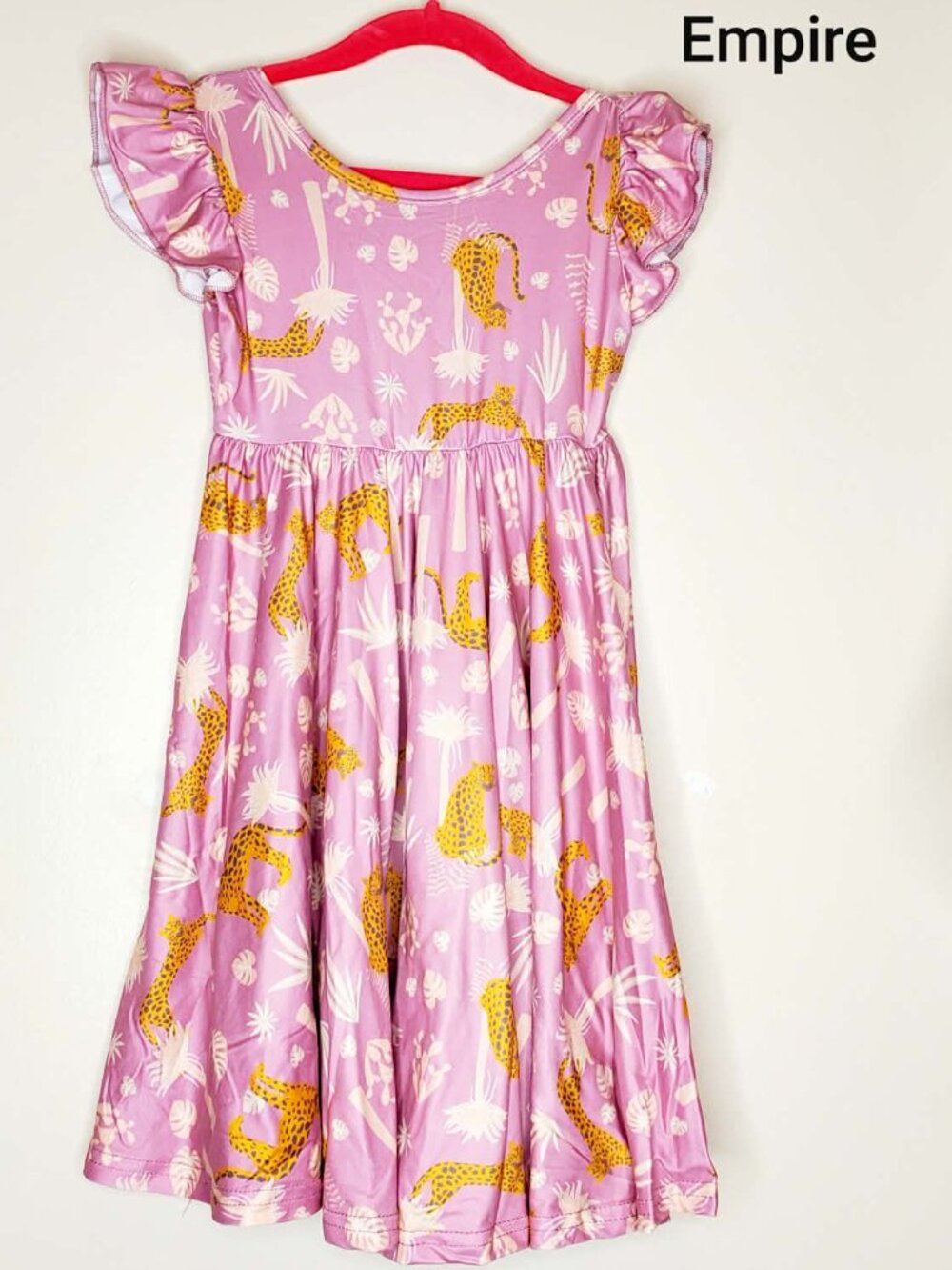 NWT Dot Dot Smile Flutter Sleeve Twirl Dress Leopard Pink Jungle 3/4